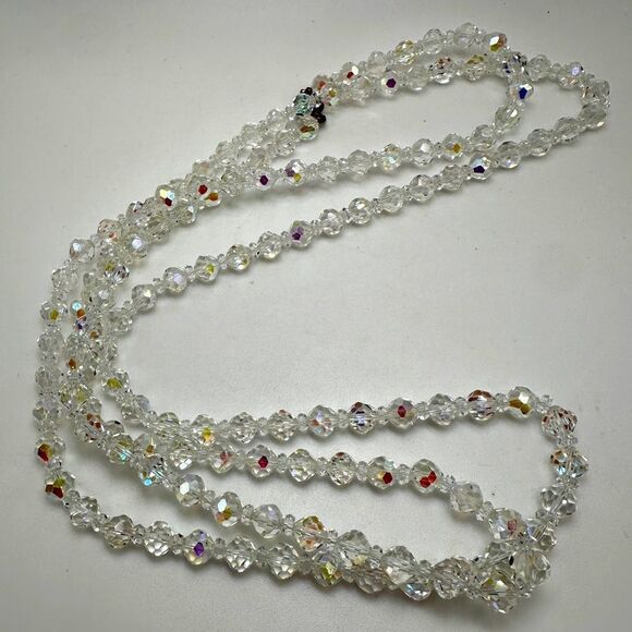 54" vintage Aurora Borealis (AB) crystal necklace! - Picture 4 of 14